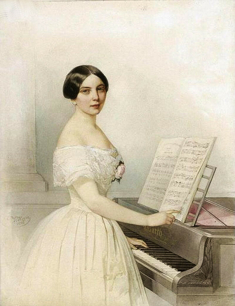 В.Гау. Портрет девушки у фортепиано. 1846 г. Шереметьевский дворец - музей музыки.jpg