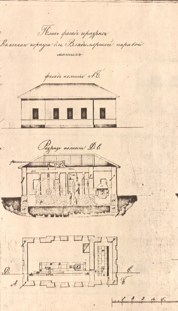 План фасад и разрез каменного корпуса для Владимирской паровой машине. Копия. НТМЗ..jpg