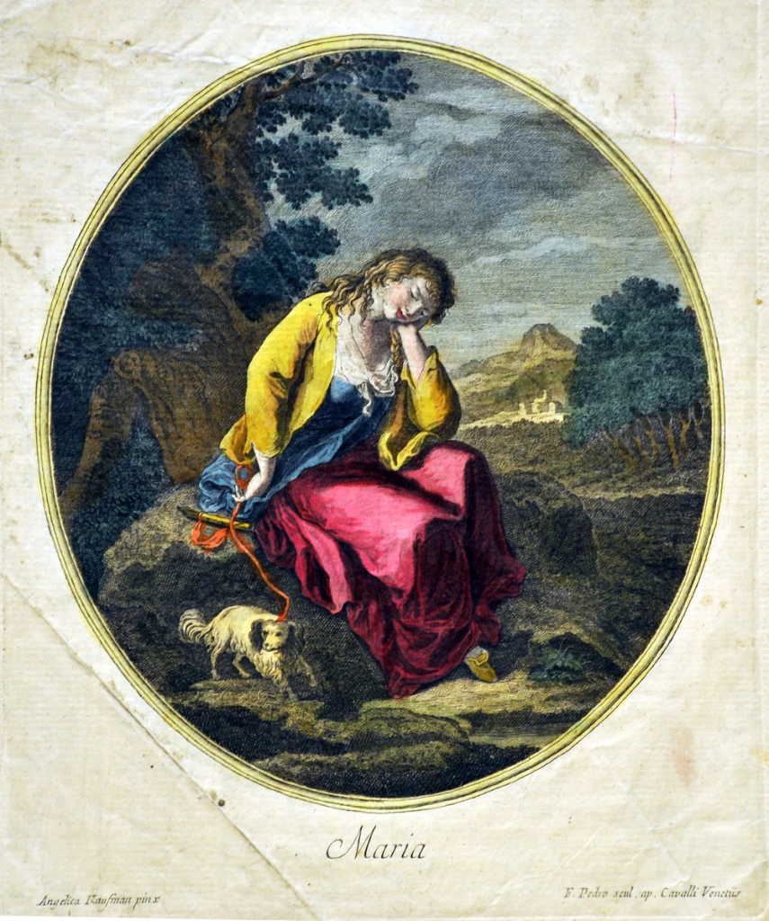 «Мария» Ангелика Кауфман (1741-1807) Гравер Франческо дель Педро (1749-1806) Издатель Николо Кавалли (1730-1822) Венеция,1780-е (?) Бумага, гравюра резцом, раскрашенная акварелью